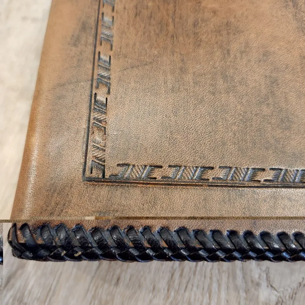Vintage Hand Tooled Leather Book Journal Cover Handmade Roses Snap Close Signed
